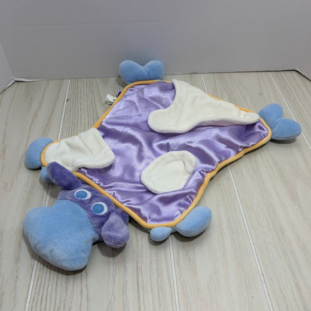 Manhattan Toy Baby Cow Security Blanket Lovey Purple Blue Satin Plush vintage
